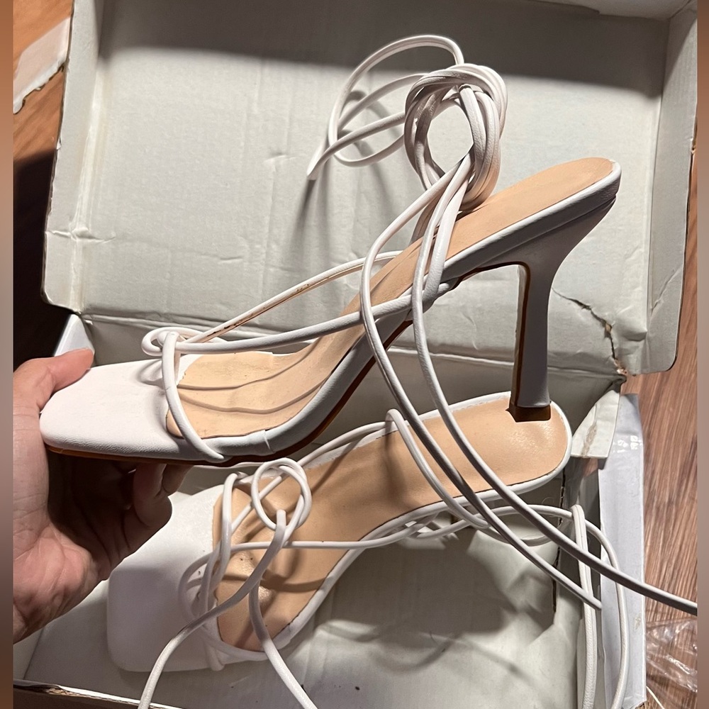 Fashion Nova White Strappy Heels